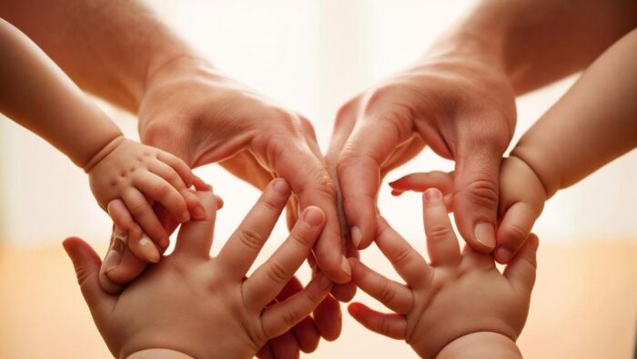 Mains qui s'entrelacent en forme de couronnes Parents-enfants (1)